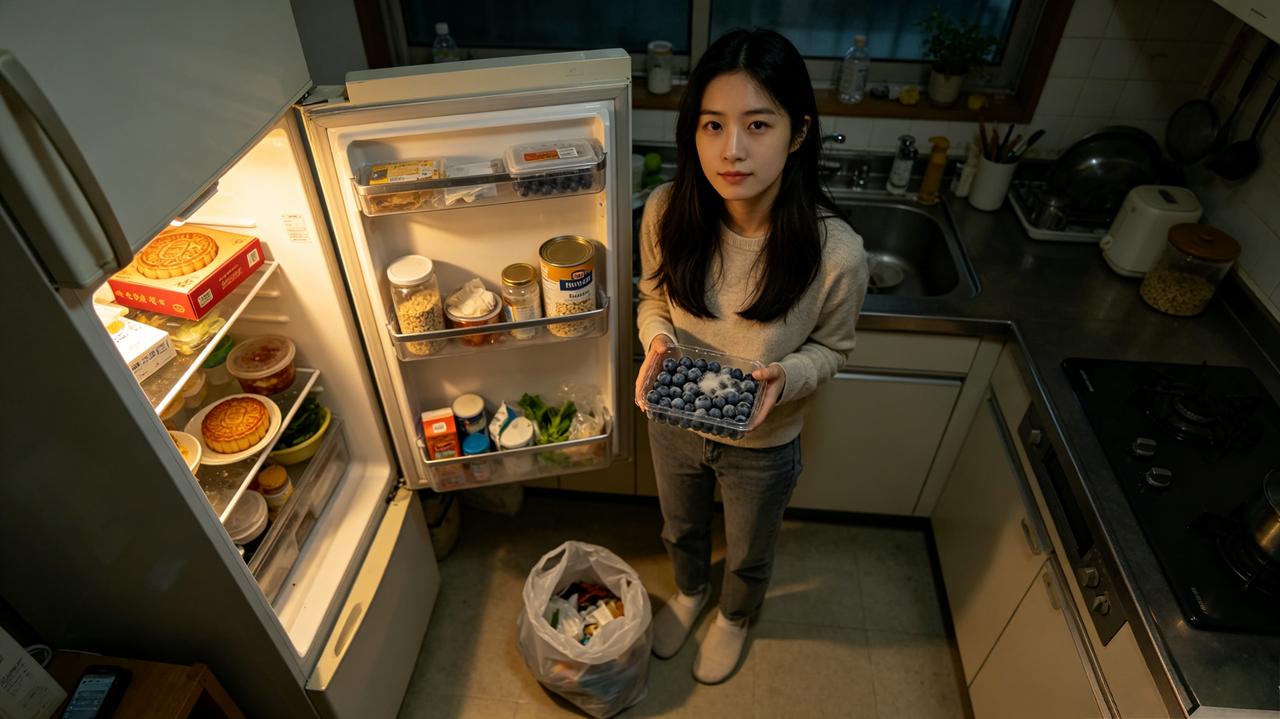 今天收拾冰箱，扔了一盒放了一个月长了毛的蓝莓，顺带着把放了一年多的过期月饼也扔了