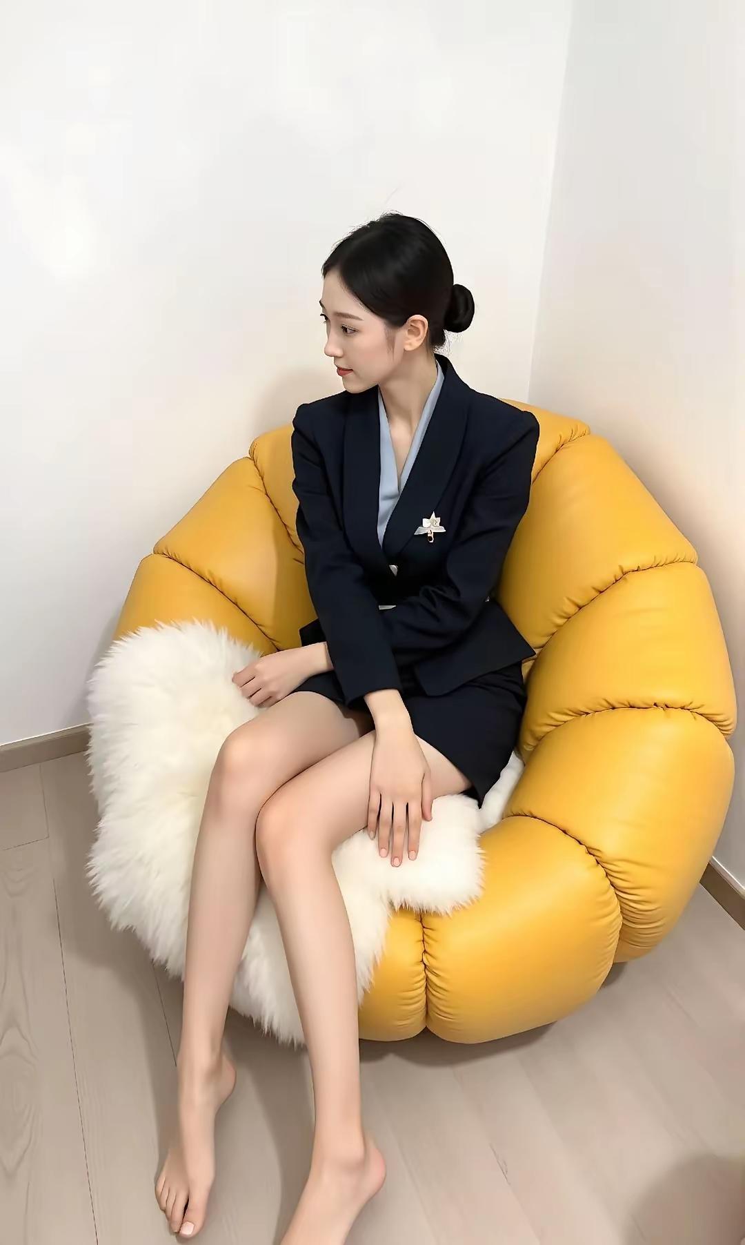 优雅职场风，黑西装搭配毛绒坐垫，尽显时尚与舒适！