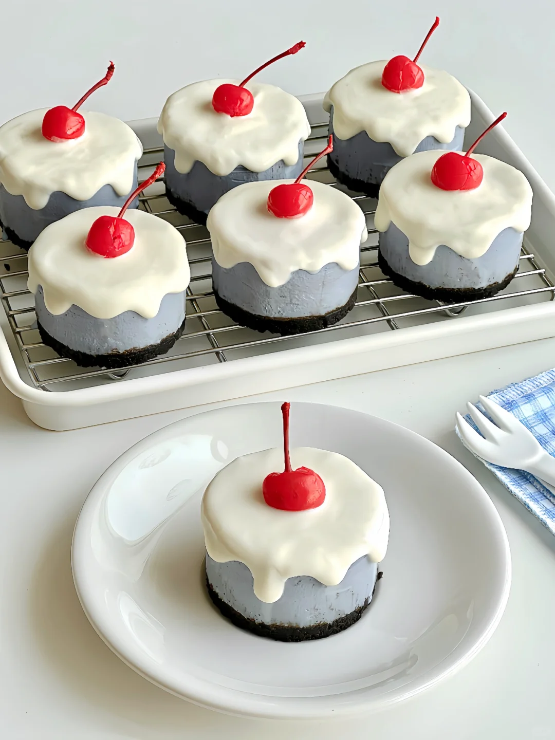 免烤箱🍒雾霾蓝奶盖芝士蛋糕｜做法超简单