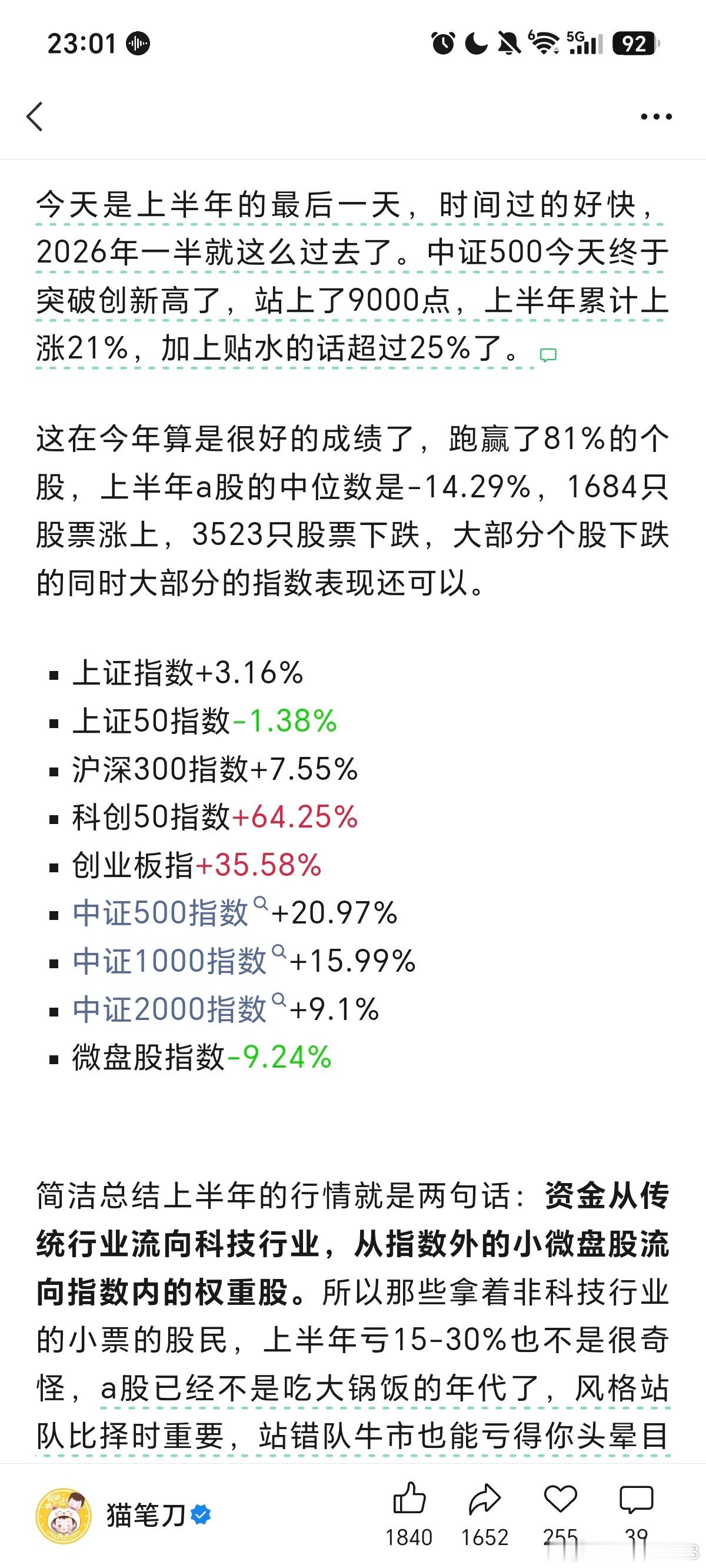 这一年过去一半了，时间真的越来越快各方面都很失败的半年，工作，炒股都不如往年，尤