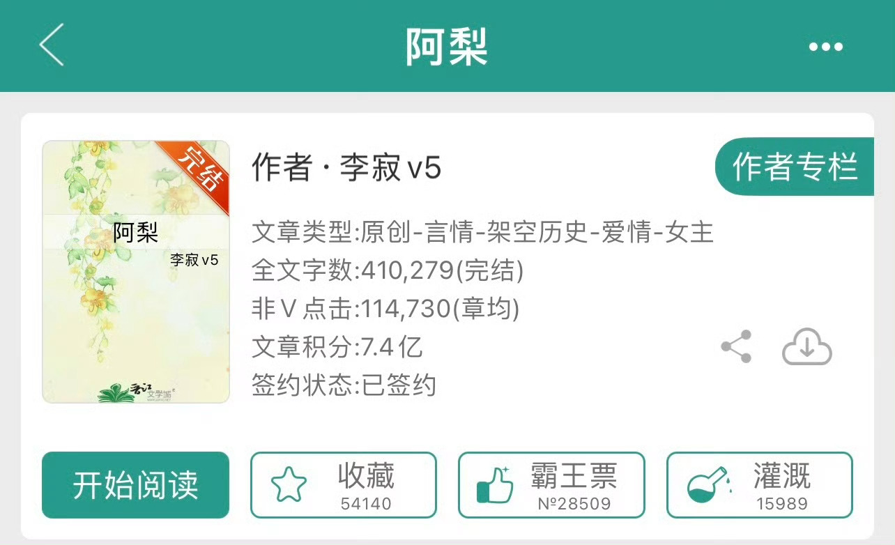 小说推荐：《阿梨》 作者:李寂v5简评：温柔软绵孤女vs落魄纨绔子弟，先婚后爱，