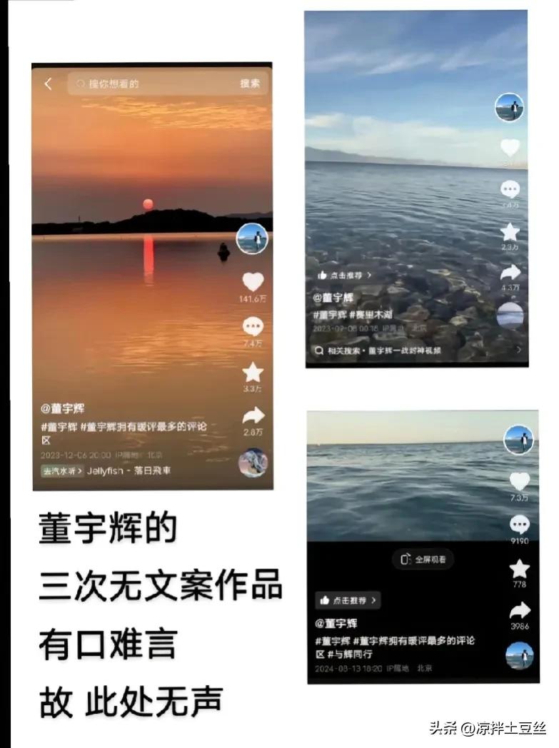 董宇辉每次有口难言的时候，

就会再抖音发一个无文案的作品，

还每次都是海水，