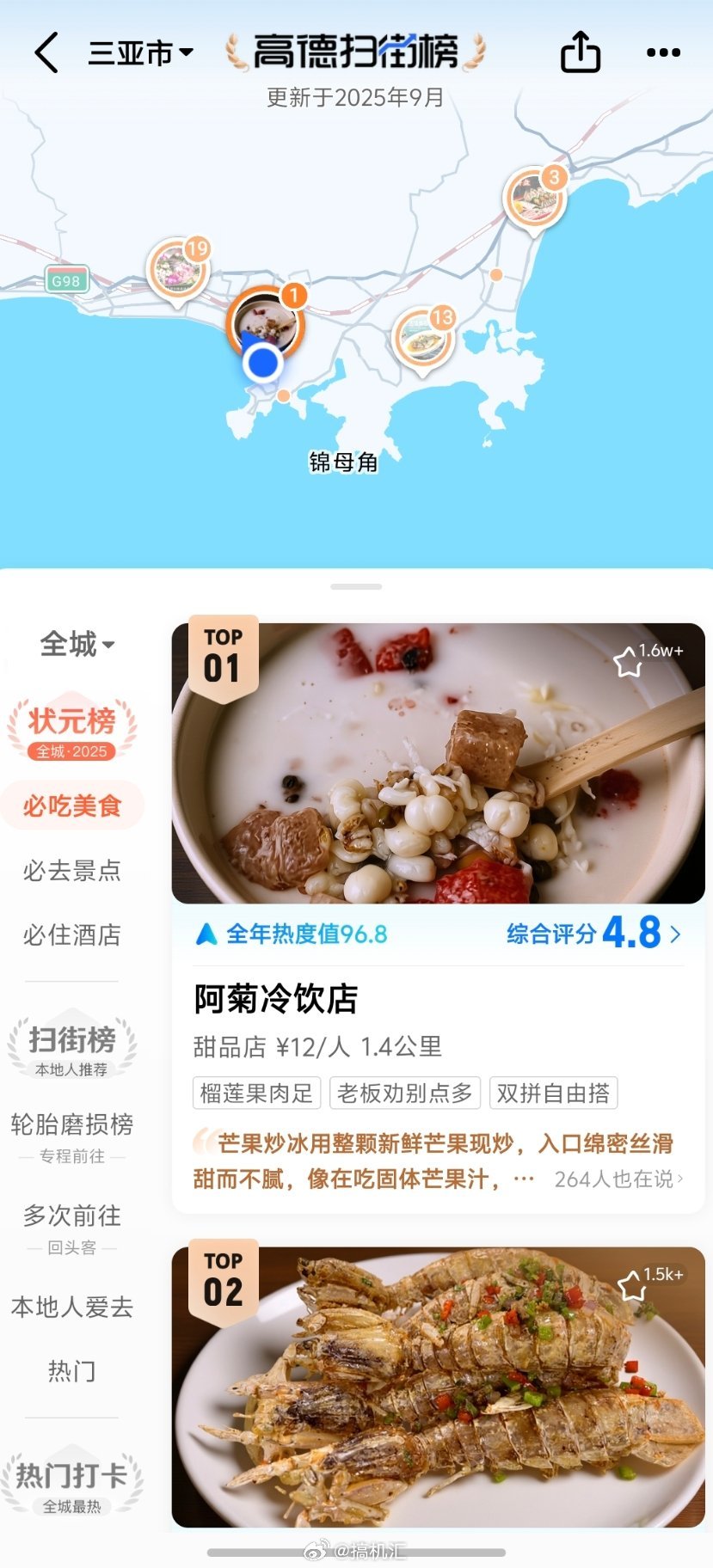 阿里推出的这个高德扫街榜，确实能真实的推荐当地的一些“含真量”高的美食和景点，以