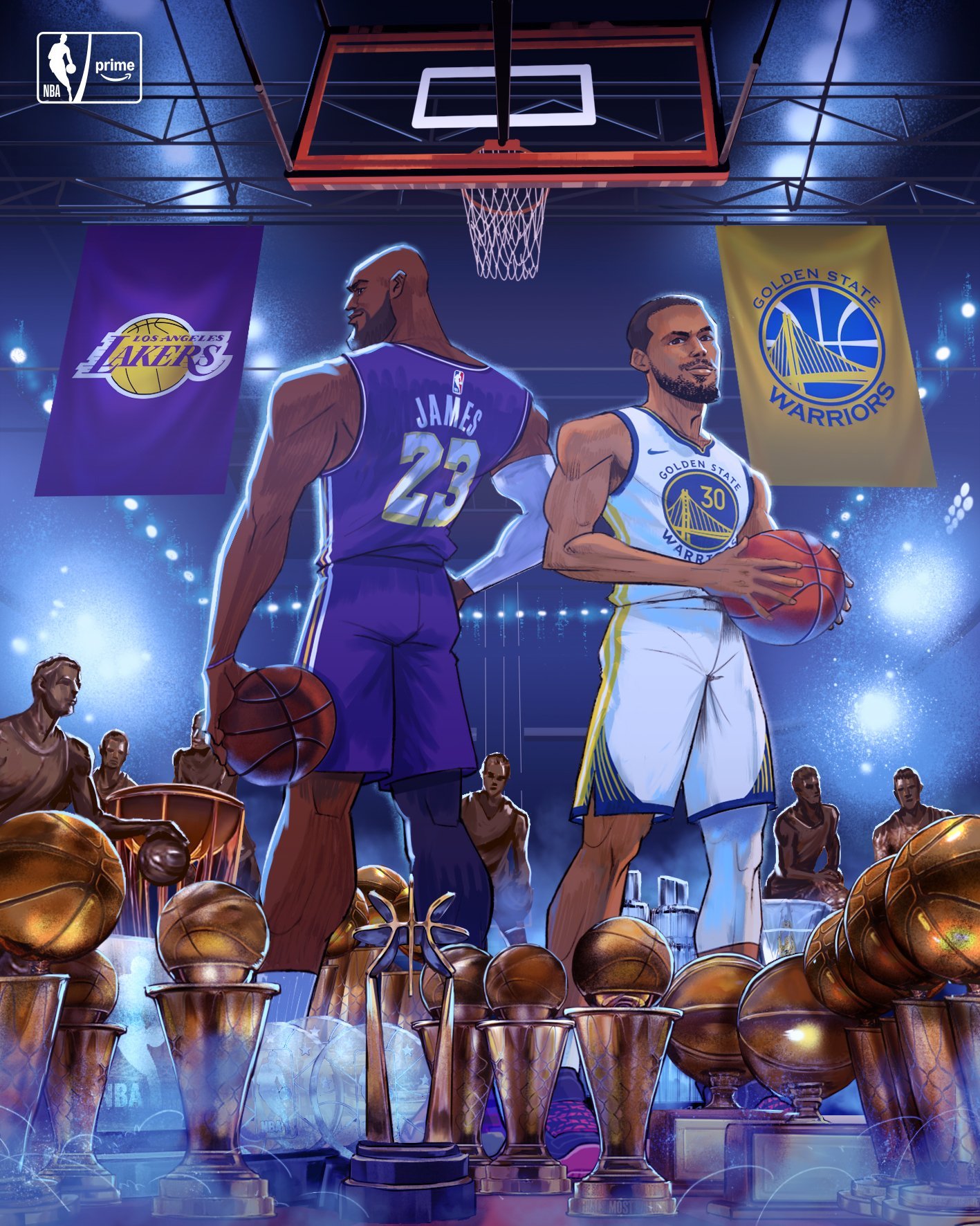 勒布朗对阵库里（近5个赛季）：场均35分11篮板9助攻1抢断1盖帽、投篮命中率5