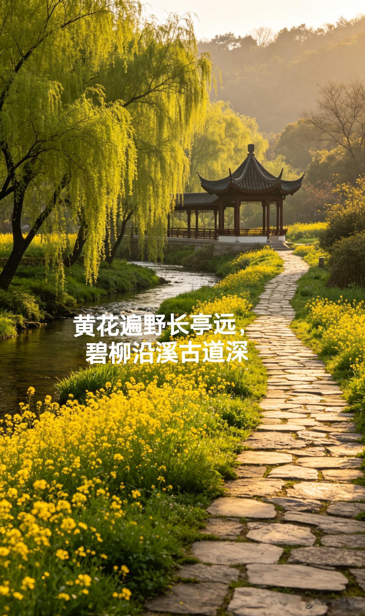 上联：黄花遍野长亭远，下联：碧柳沿溪古道深，
请高手给出更好下联