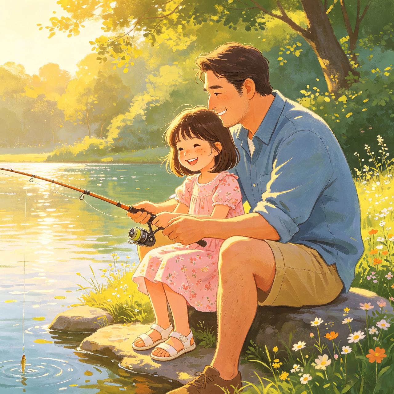 如今再想起那段日子，嘴角还是会不自觉上扬。只是父亲已经走了好几年，河边再也没有他