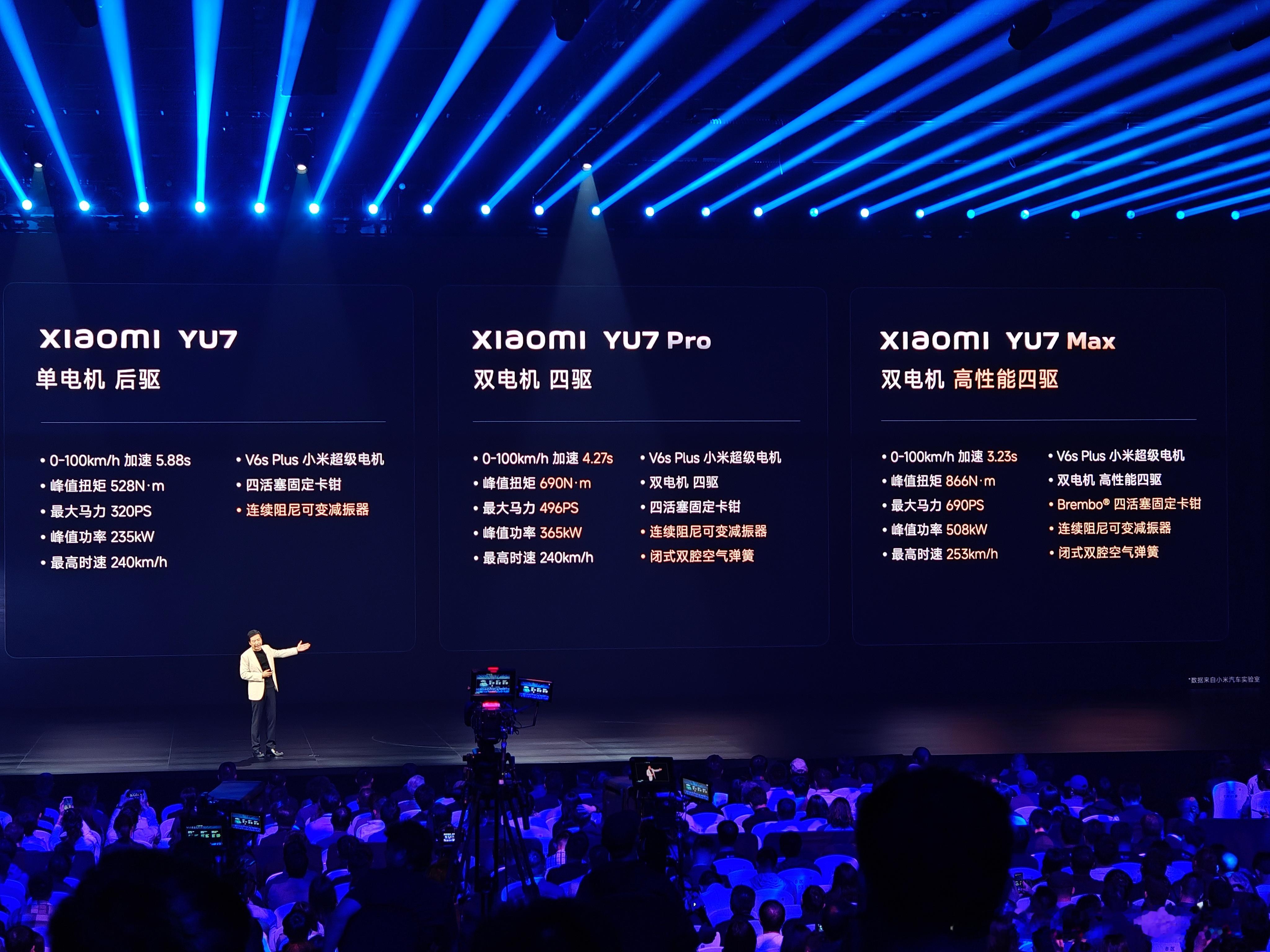 小米YU7一共三个配置，和特斯拉Model Y基本一致分别是后驱标准版、四驱Pr