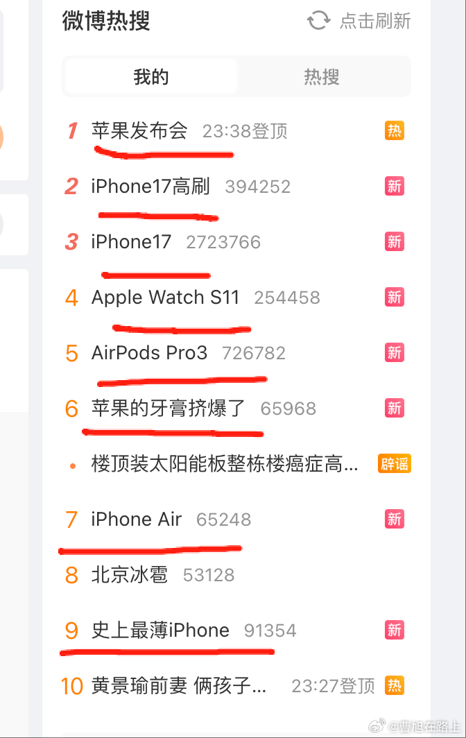 苹果发布会 这可能就是苹果的自然之力吧大夜里的，热搜top10里8个都是它天呐 