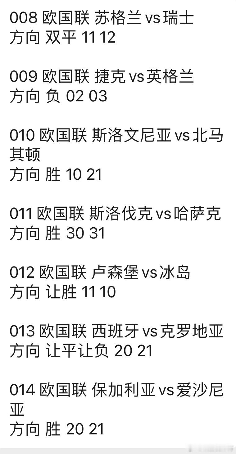 诚嘉晚上来了，兄弟们节日快乐。008 欧国联 苏格兰vs瑞士方向 双平 11 1