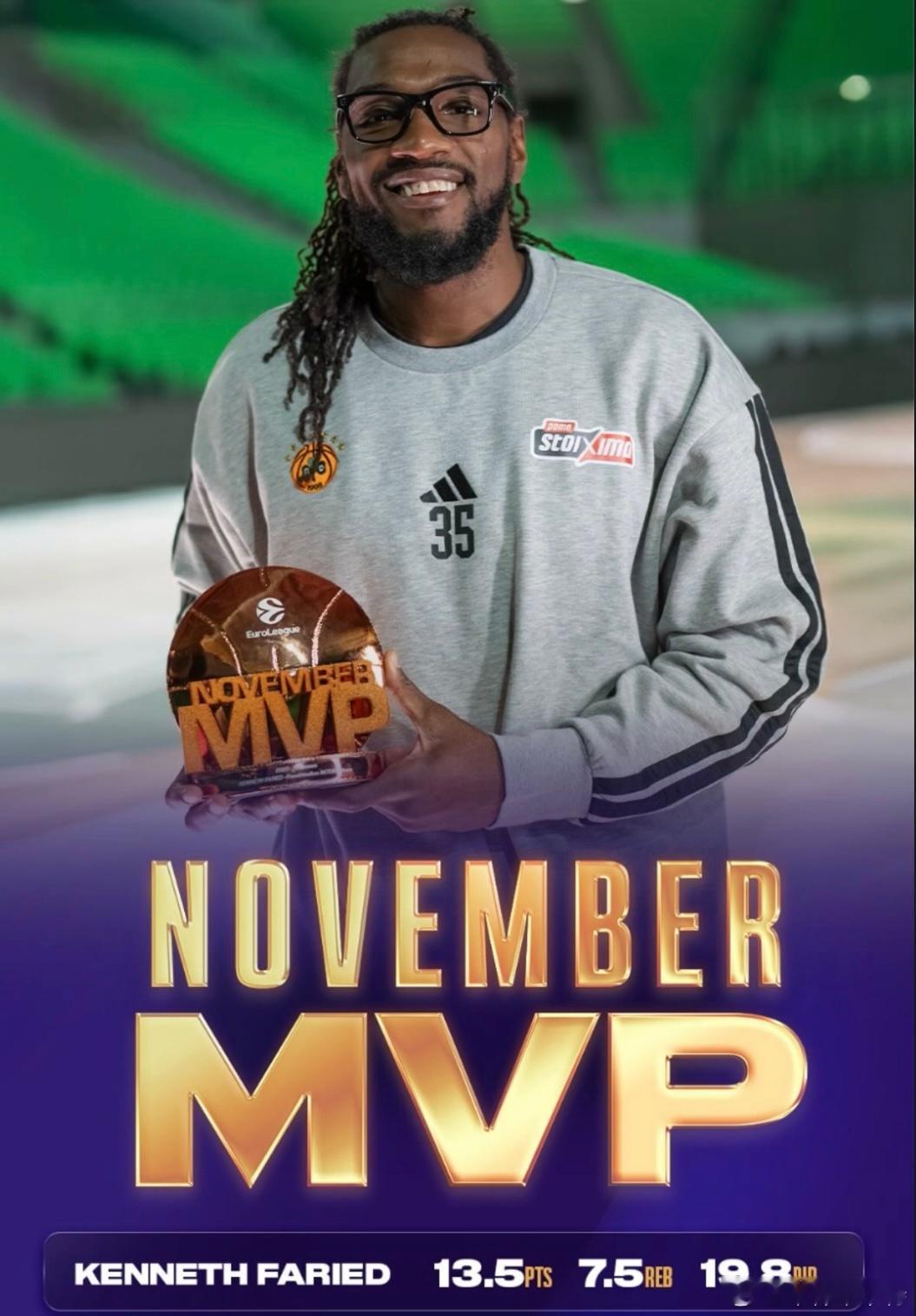 前NBA球星法里德当选欧冠11月最有价值球员，辗转俄罗斯、墨西哥、波多黎各等地后