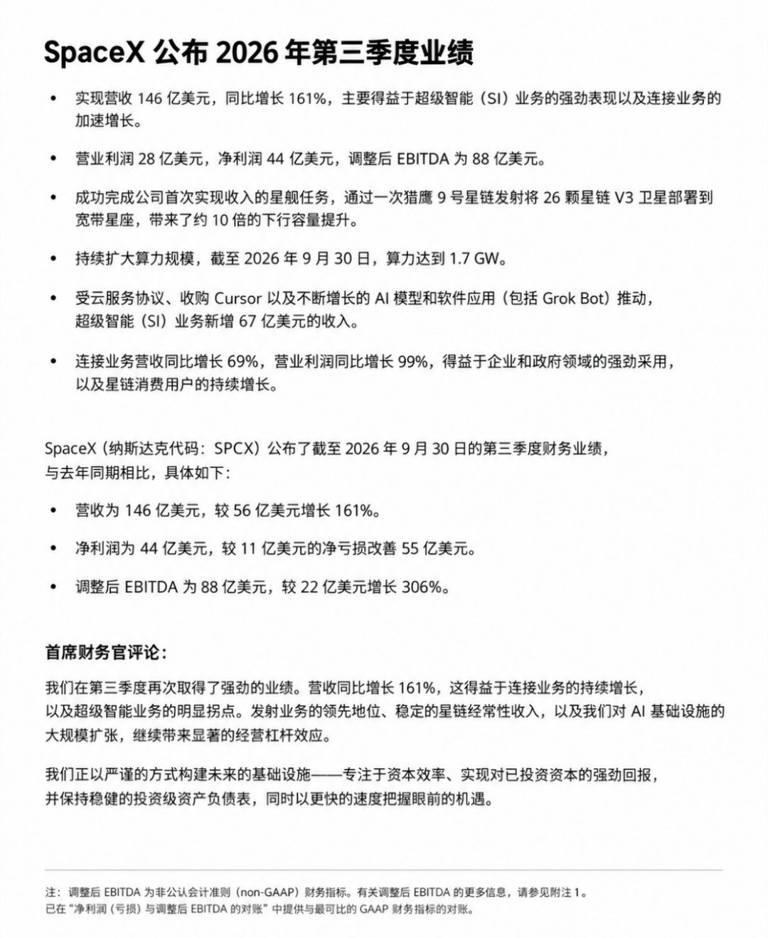 SpaceX三季度业绩 造火箭的居然成了AI大厂？[惊恐][惊恐]SpaceX首