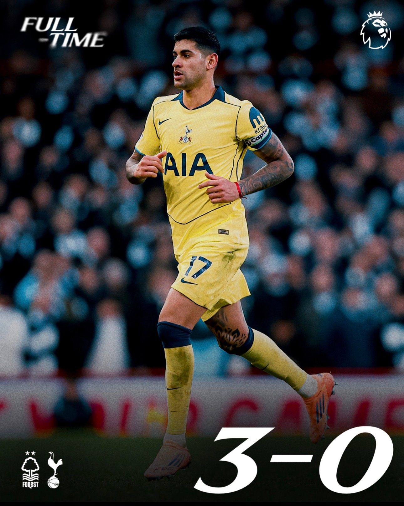 全场比赛结束，热刺在客场0-3不敌诺丁汉森林，肖恩戴奇的球队依旧难踢，本场比赛热