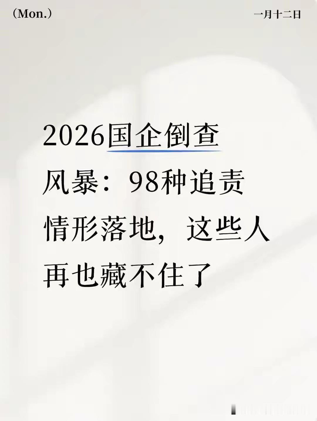 2026年开年，《中央企业违规经营投资责任追究实施办法》正式施行，划出13方面9