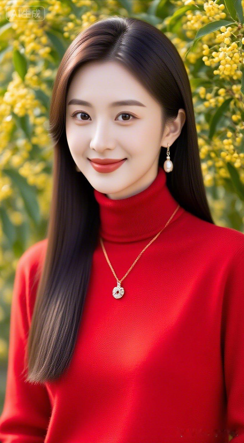 春日暖阳下的红衣少女，微笑如花🌸