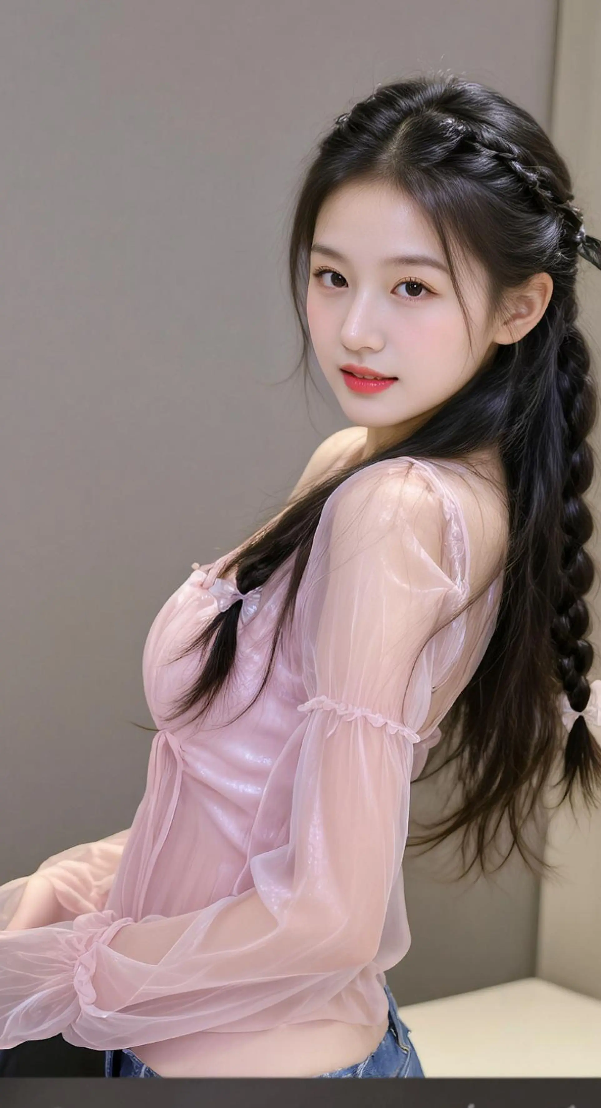 AI粉衫侧影照 随变ai随便玩