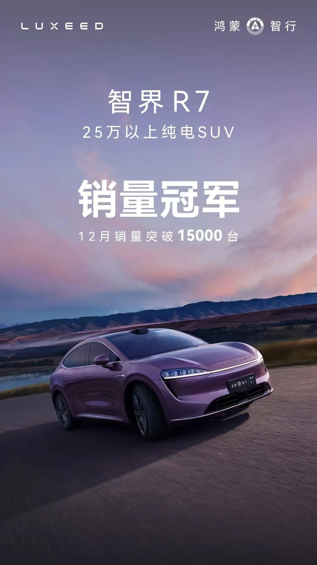 12月销量突破15000台，斩获25万以上纯电SUV销量冠军！稳。