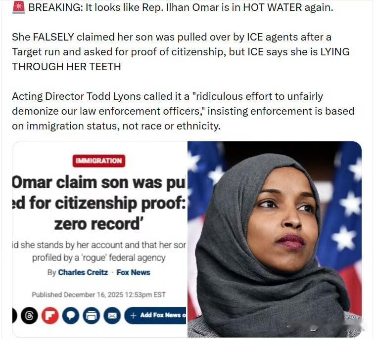 看起来众议员伊尔汗·奥马尔又惹上麻烦了。

她虚假声称自己的儿子在去 Targe