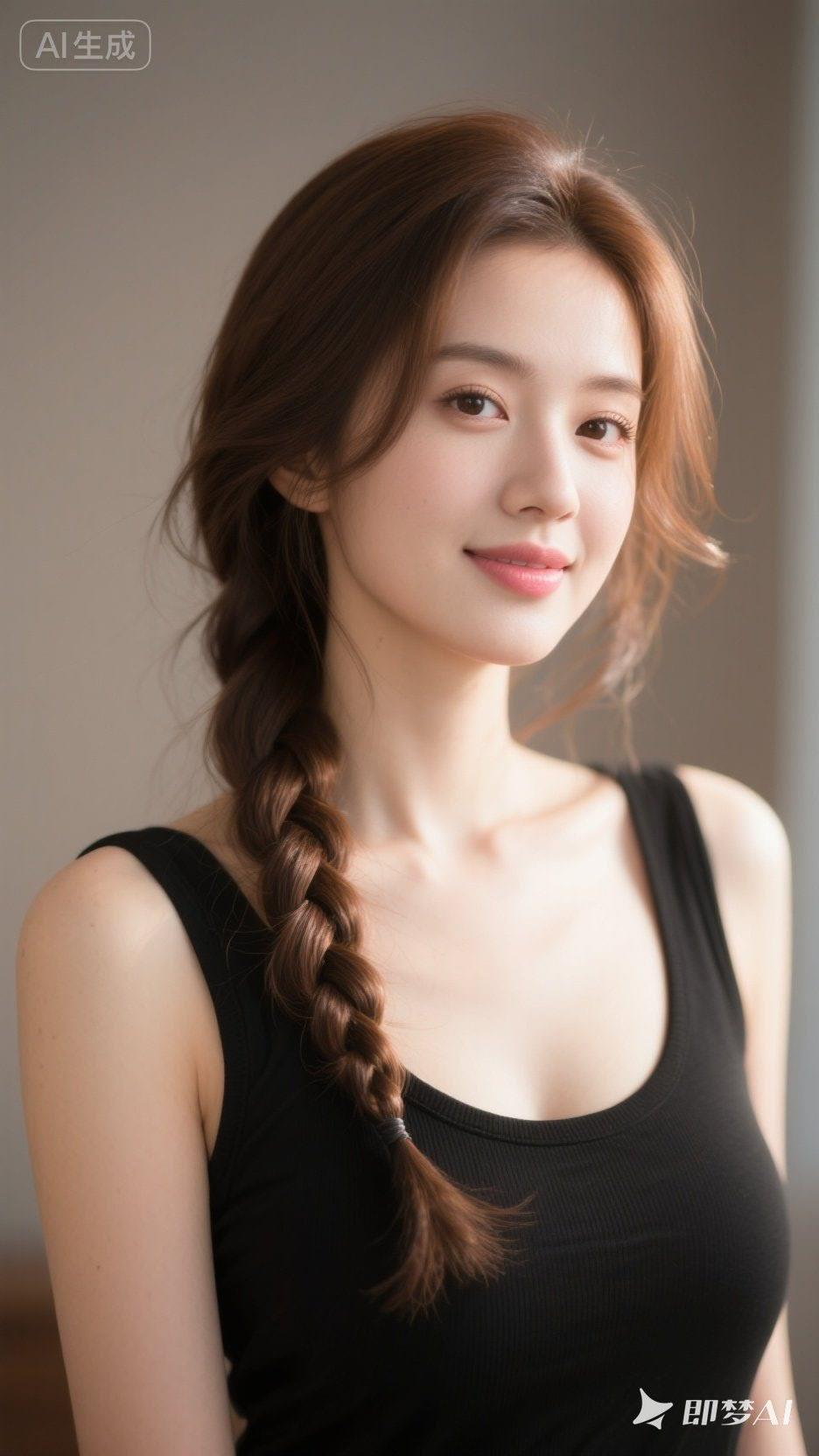 甜美少女风，一缕麻花辫，清新自然美