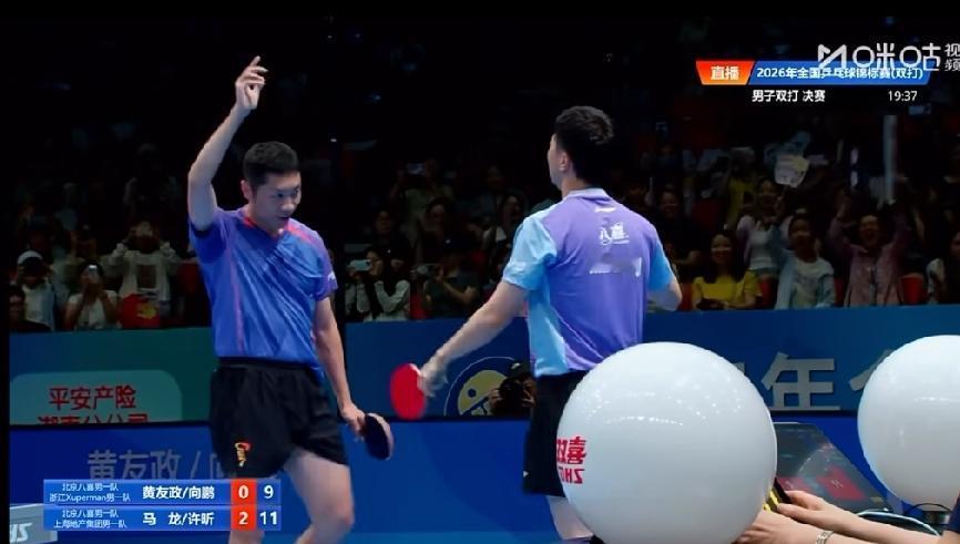 恭喜马龙许昕拿下长沙全锦赛男双冠军！
决赛3-0零封黄友政/向鹏这对新生代小将，
