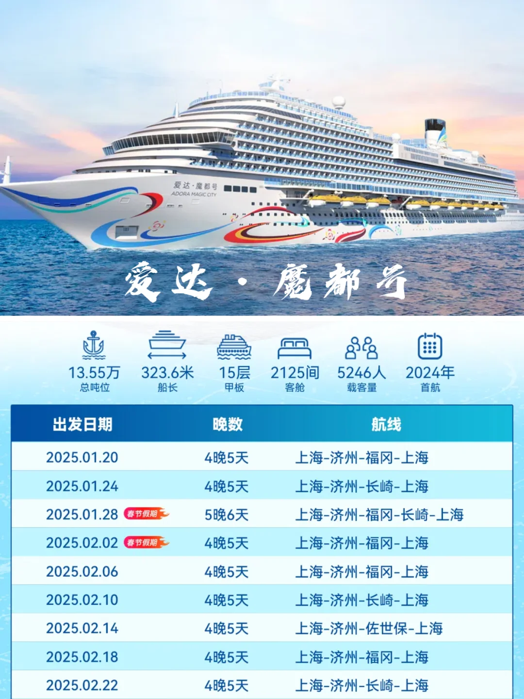 游轮旅行｜上海/广州出发春节航班汇总🚢