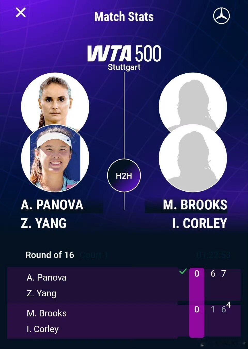 WTA500🇩🇪斯图加特站女双首轮🇨🇳杨钊煊/🇷🇺帕诺娃6-1/7-