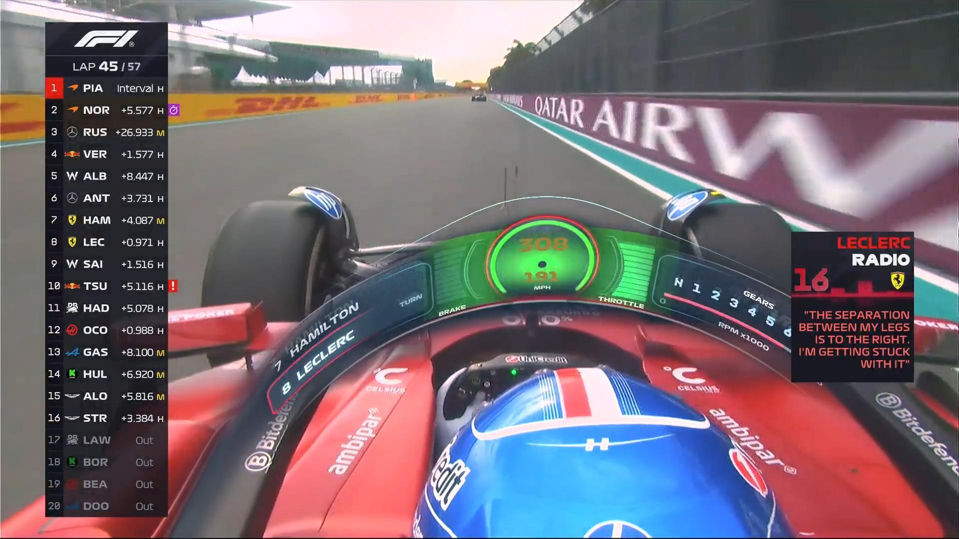 F1 勒克莱尔说他两腿之间的分隔垫跑偏了[允悲]2025F1迈阿密大奖赛 ​​​