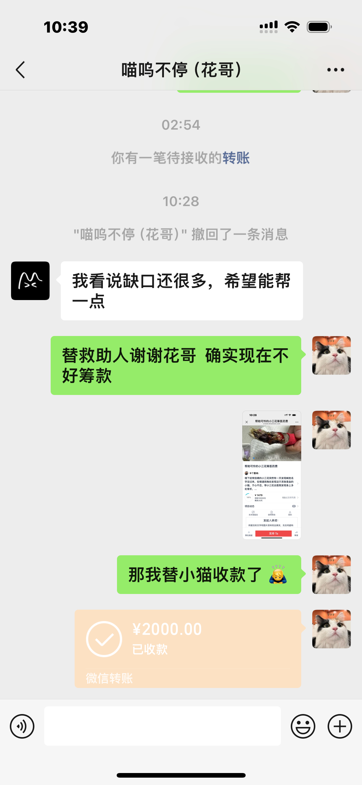 感谢私底下给流浪猫西西的2000治疗费。23年因为仙女拍照结识，平时交流非常少，
