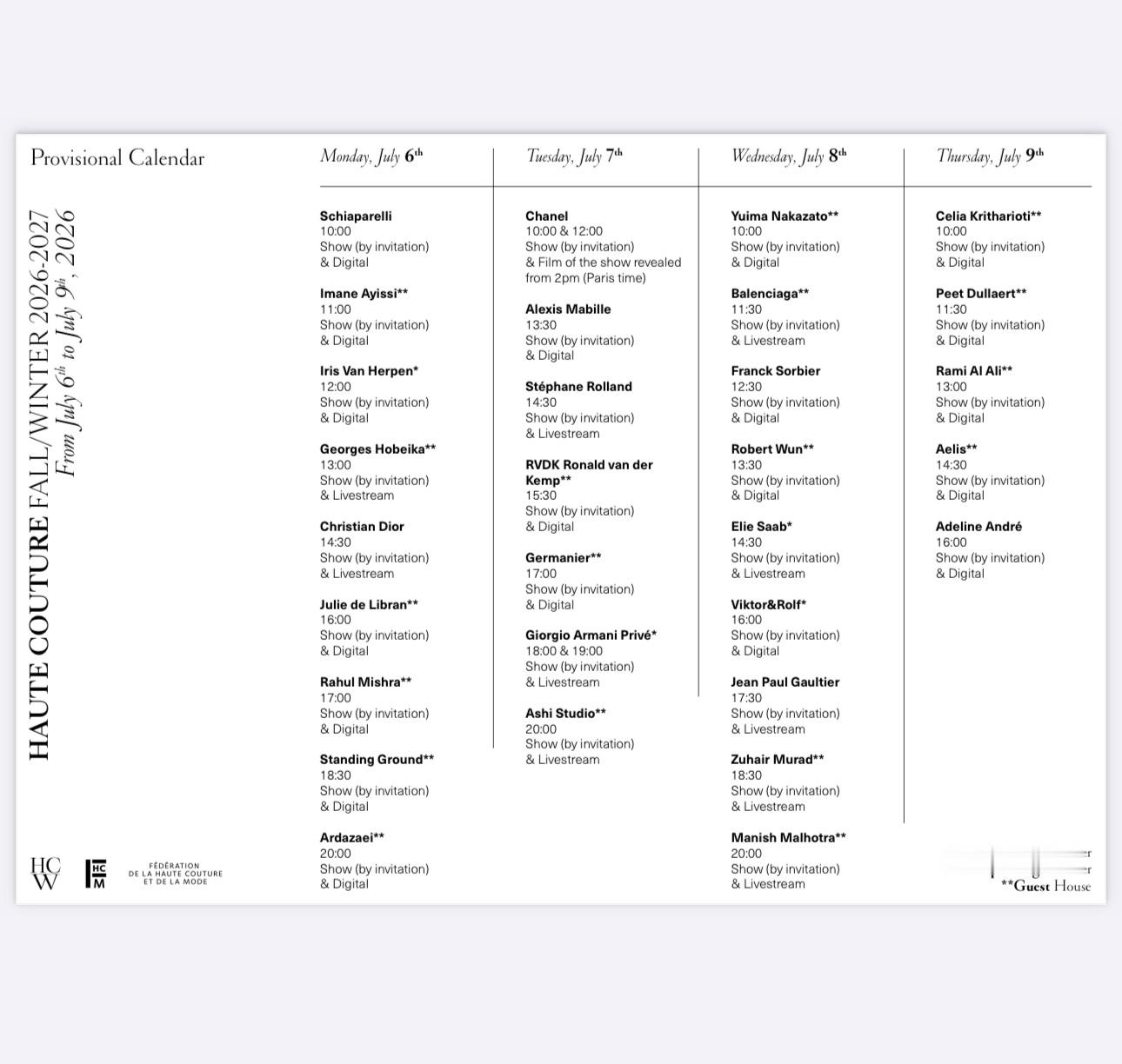 2026秋冬巴黎高定周日程发布，Schiaparelli 依旧打头阵，期待PP 