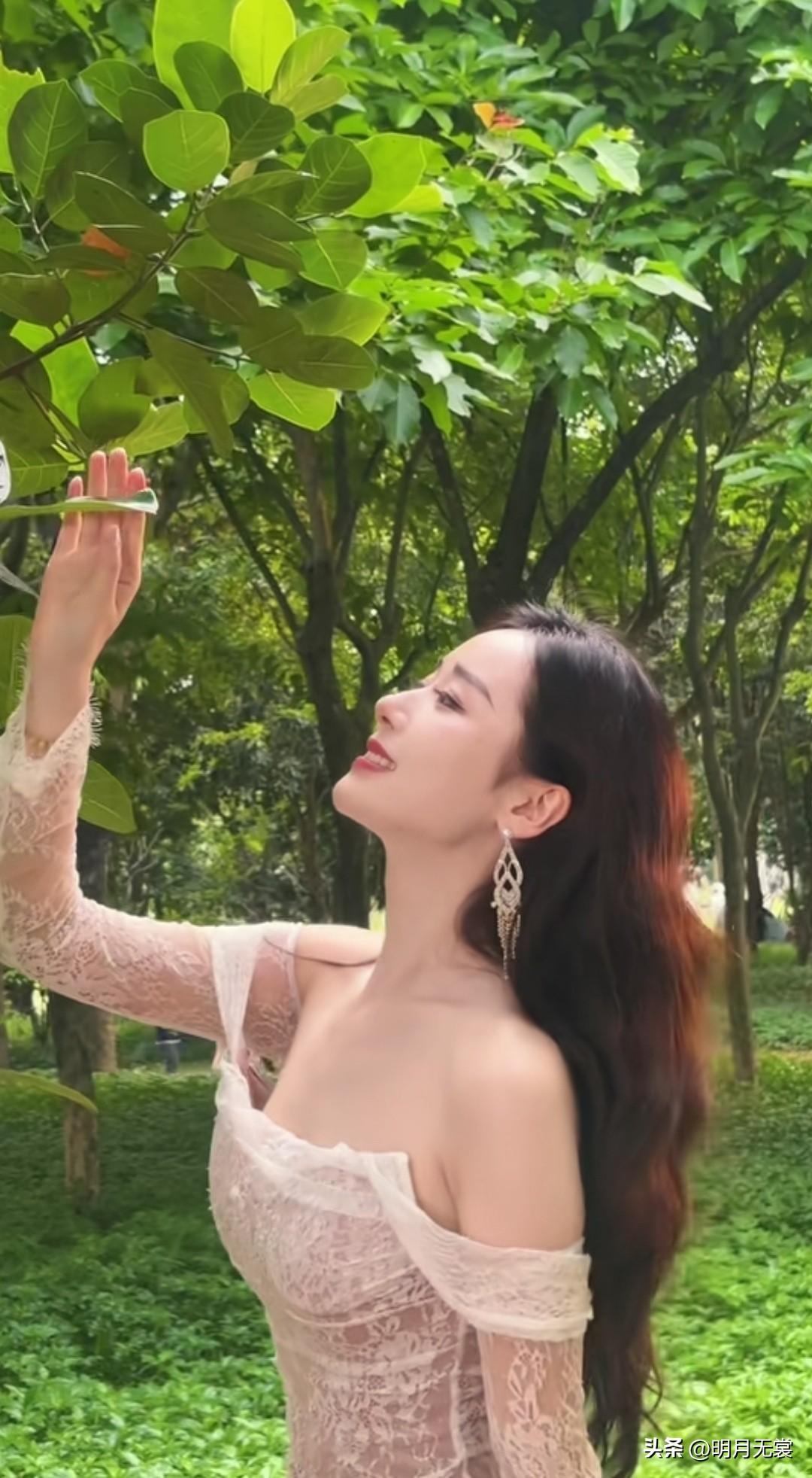 拈叶一笑，秋花静美。秋景倩影写真 绿叶与微笑