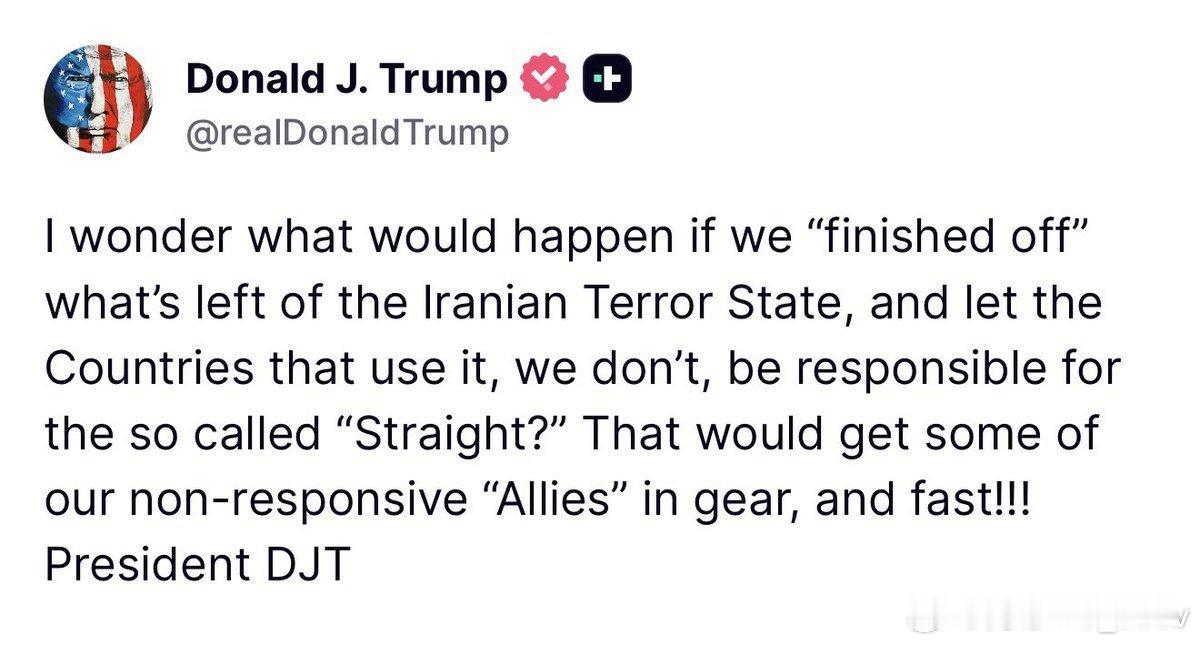 特朗普： “我想知道，如果我们彻底铲除伊朗恐怖政权的残余势力，然后让那些使用霍尔