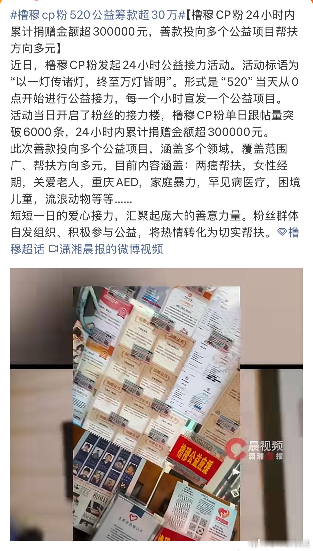 橹穆粉丝公益热搜了，爱心筹款橹穆cp粉520公益筹款超30万