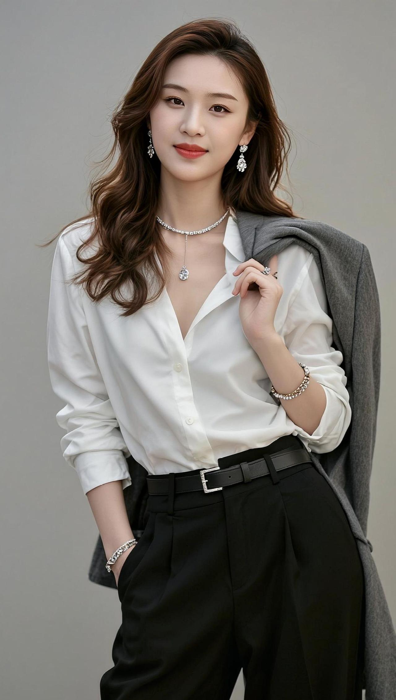 - 不被定义的美，是职场里的清醒与锋芒✨
风从衣角掠过，白衬衫的褶皱里藏着职场人