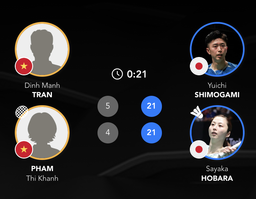 霜上雄一/保原彩夏🇯🇵 21-5、21-4 🇻🇳陈丁茗/范氏庆2026年