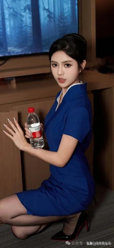看到“优雅蓝裙女郎，手捧矿泉水，静坐电视前，尽显都市时尚”，我就想起金球奖上那位