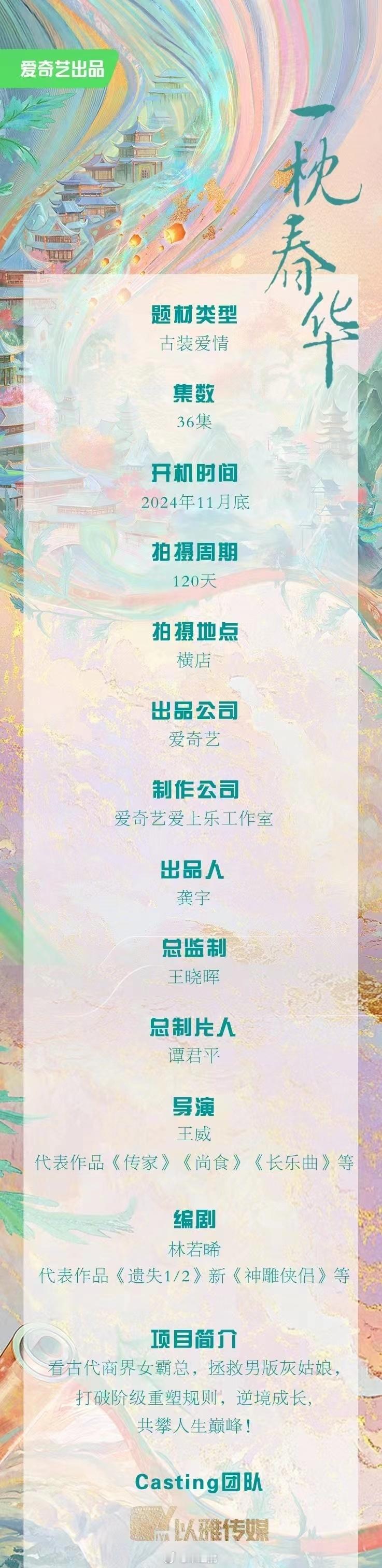 爱奇艺原创古装剧《一枕春华》主演：周柯宇、徐若晗导演：王威（大理寺少卿游、尚食）