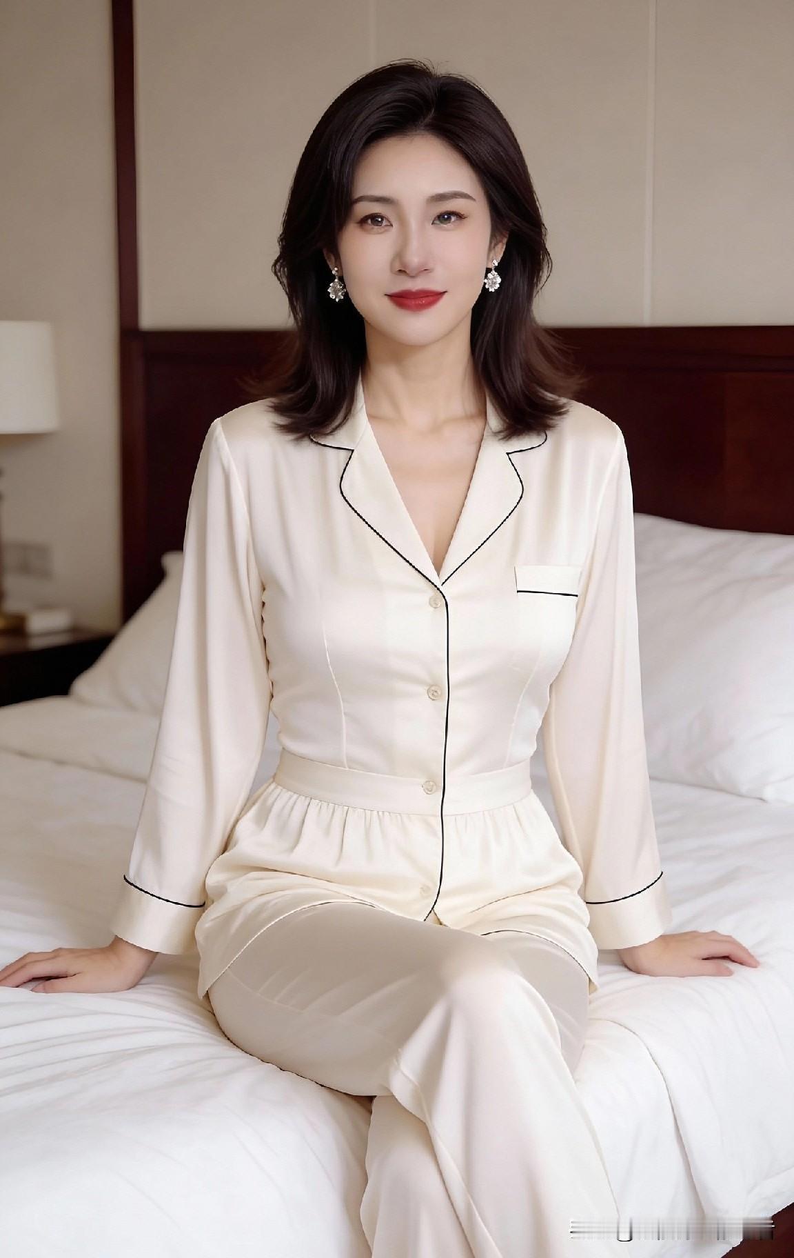 这个穿搭是一套缎面睡衣套装，整体风格精致又舒适，很适合居家穿搭。