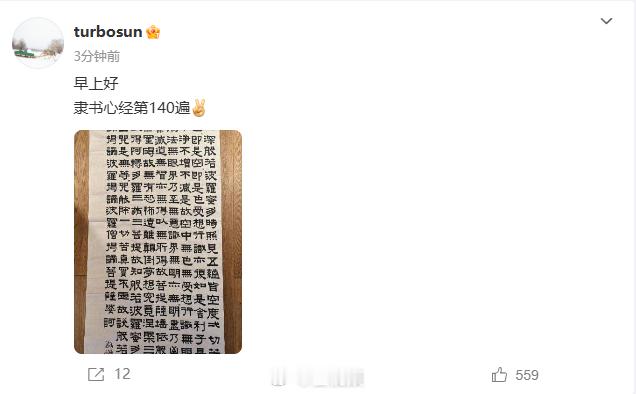 【孙俪第140遍隶书心经  】6月24日，孙俪晒出隶书心经第140遍，娘娘的书法