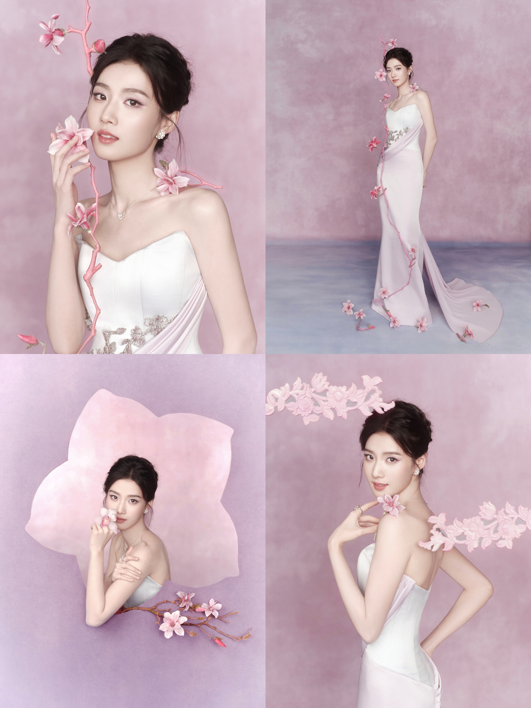 卢昱晓电视剧品质盛典造型来啦 粉裙➕盘发的温婉范，瘦成薄薄一片了《折月亮》和《何