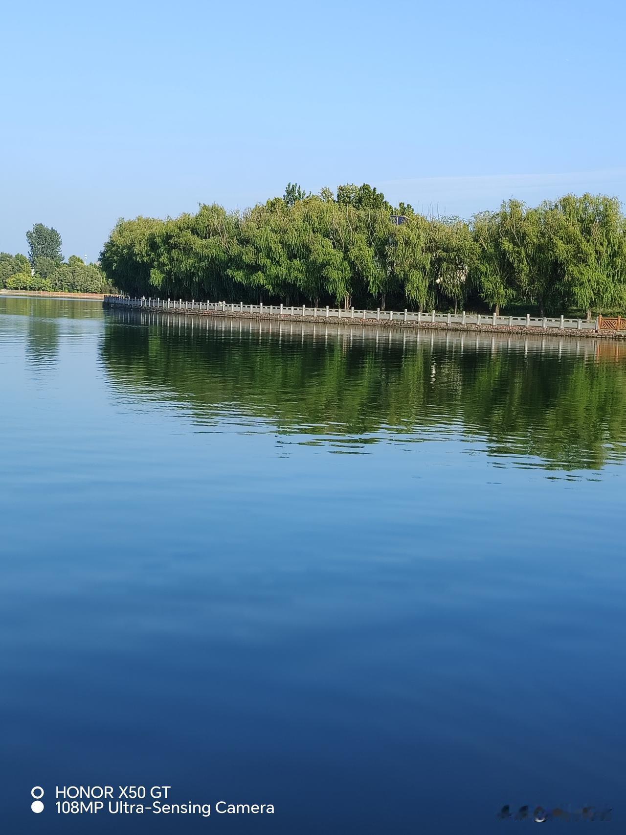 游鹤鸣湖

湖岸风光缘意浓

翩翩倒影亦葱茏

若言春色深几许

尽在一汪碧水中