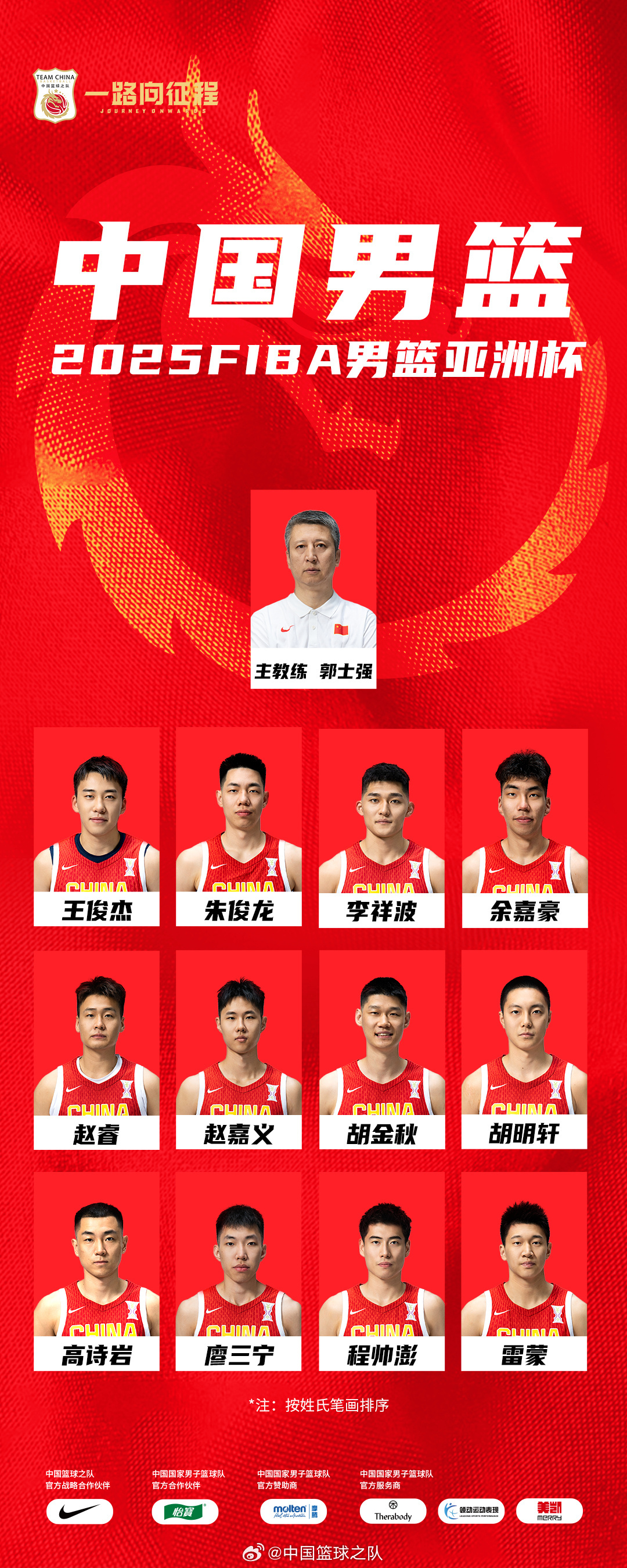 中国男篮官宣亚洲杯12人大名单：胡金秋领衔！徐杰、张宁落选具体名单如下：高诗岩、