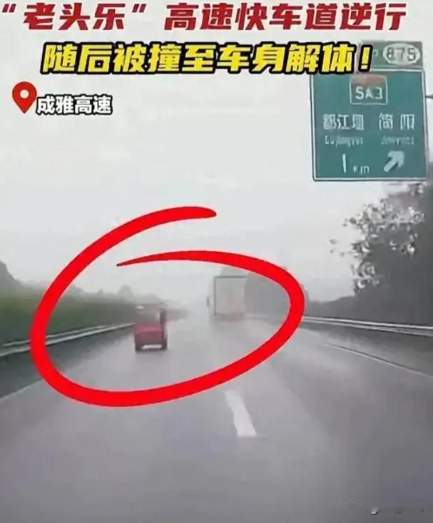 老头乐无牌、逆行强行冲上高速，与一辆小车撞上，导致车上两位老人丧生。

“滴——