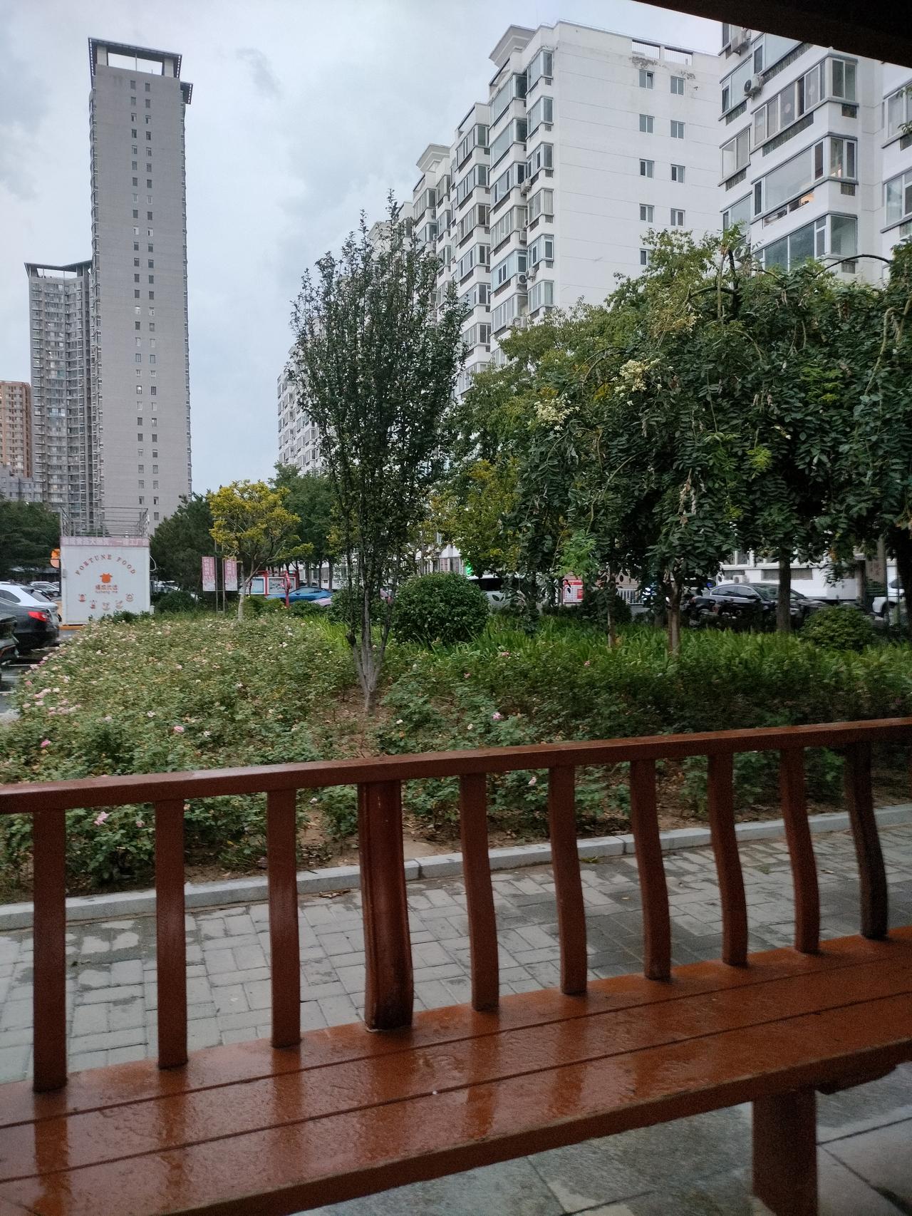 立秋那天下阵雨，我和老公躲在凉亭里，既欣赏雨景，又享受秋天的凉风带来的惬意。