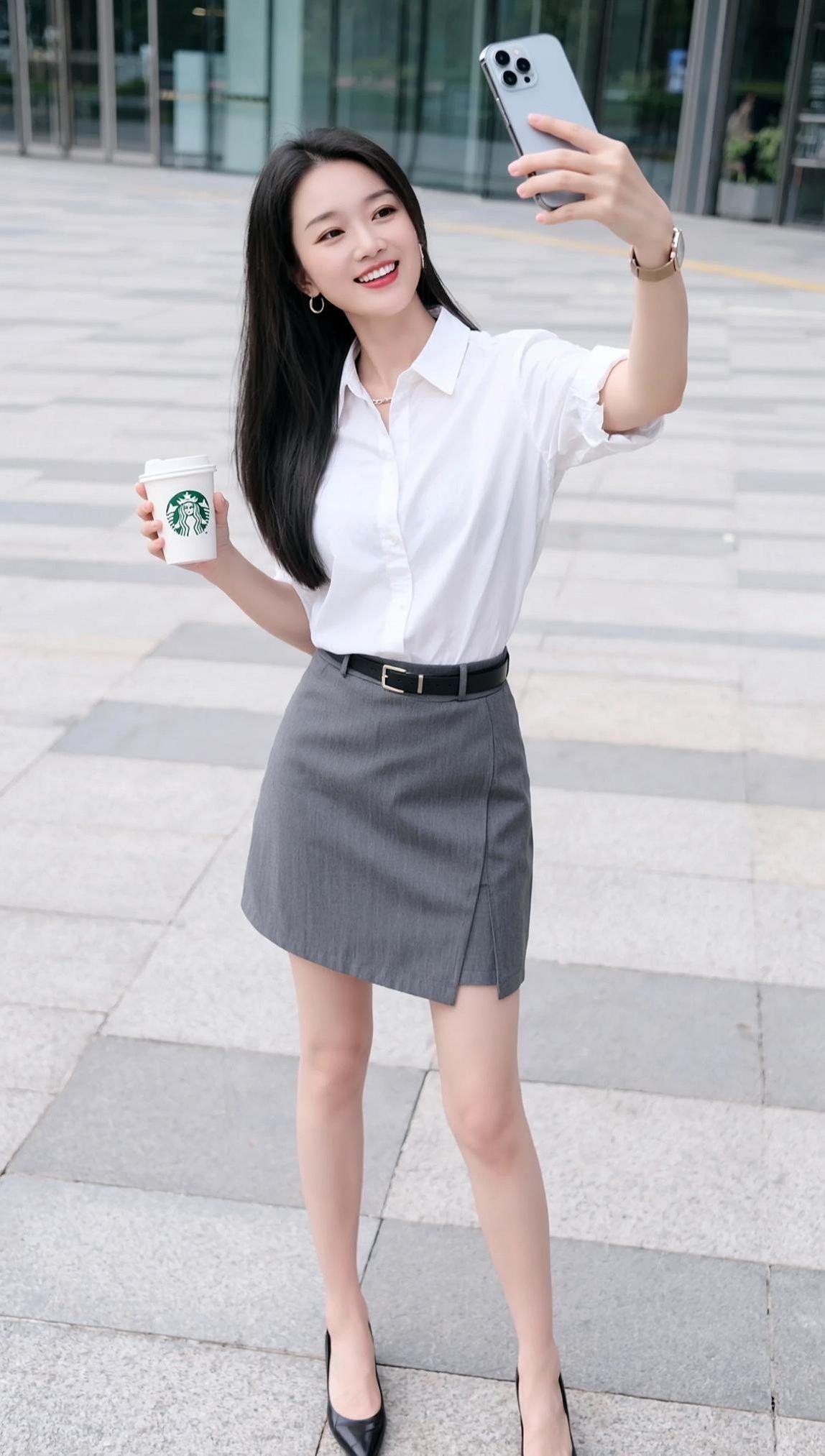 AI职场风自拍  简约穿搭上热门