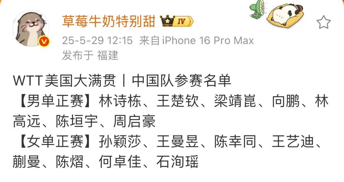 美国大满贯是WTT商业赛，参赛队员是按世界排名，是按WTT的规则，不是乒协随便上