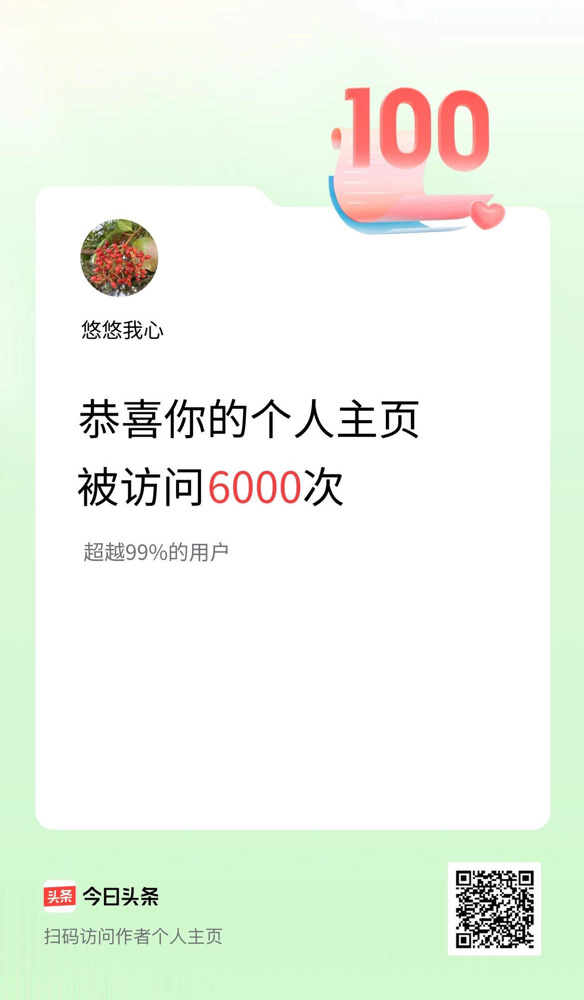 我的头条个人主页被访问6000次啦！