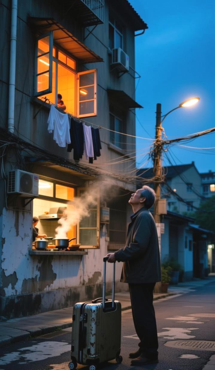 抢了半个月的票，转了三趟车，终于在天黑前赶到了楼下。看着厨房亮起的那盏灯，手里的