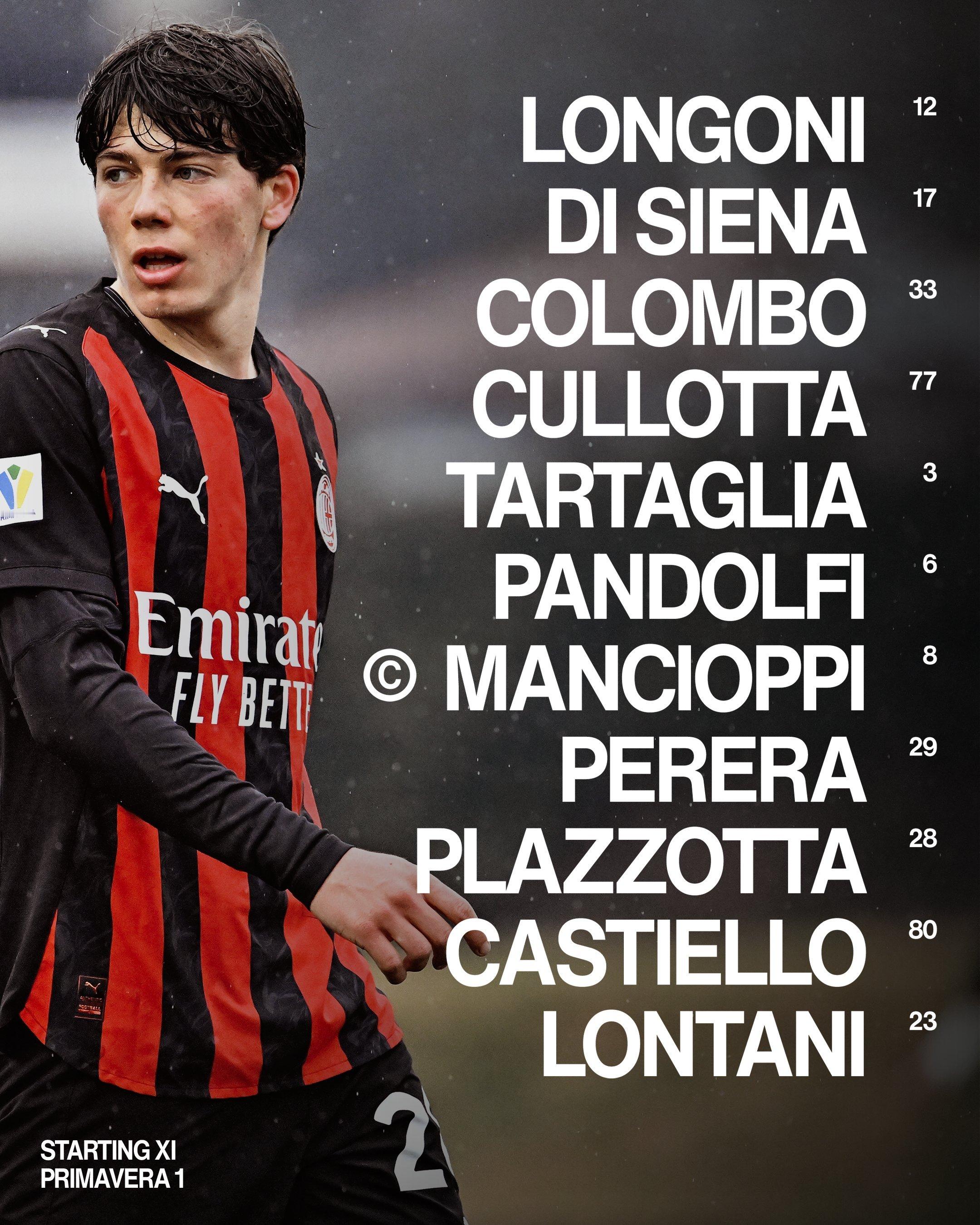 【首发阵容】 意甲 预备队联赛第17轮：🔴⚫️ 米兰预备队客场vs那不勒斯预备