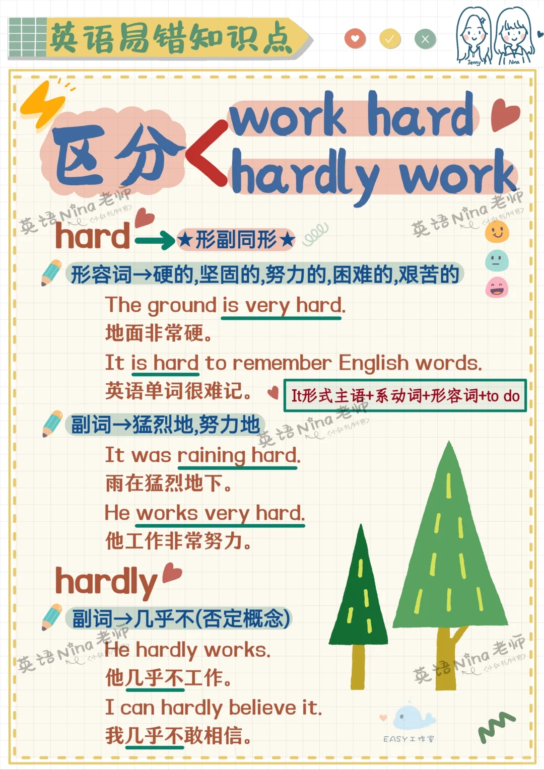 work hard和hardly work区别