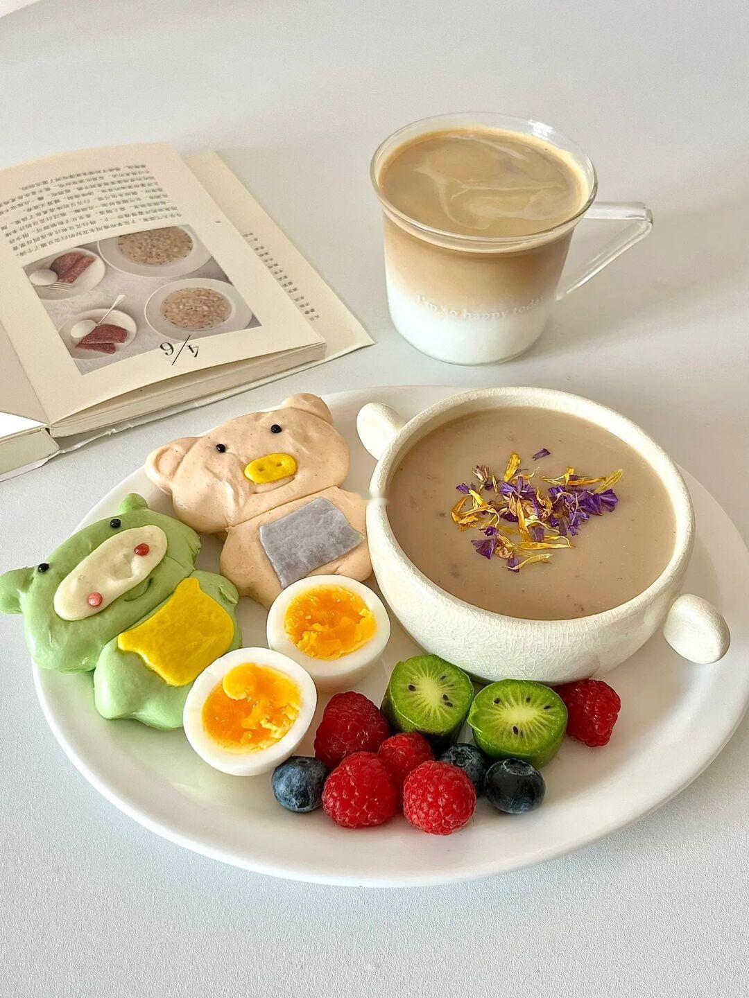 快手早餐|低脂燕麦粥🥣卡通馒头🐷溏心蛋