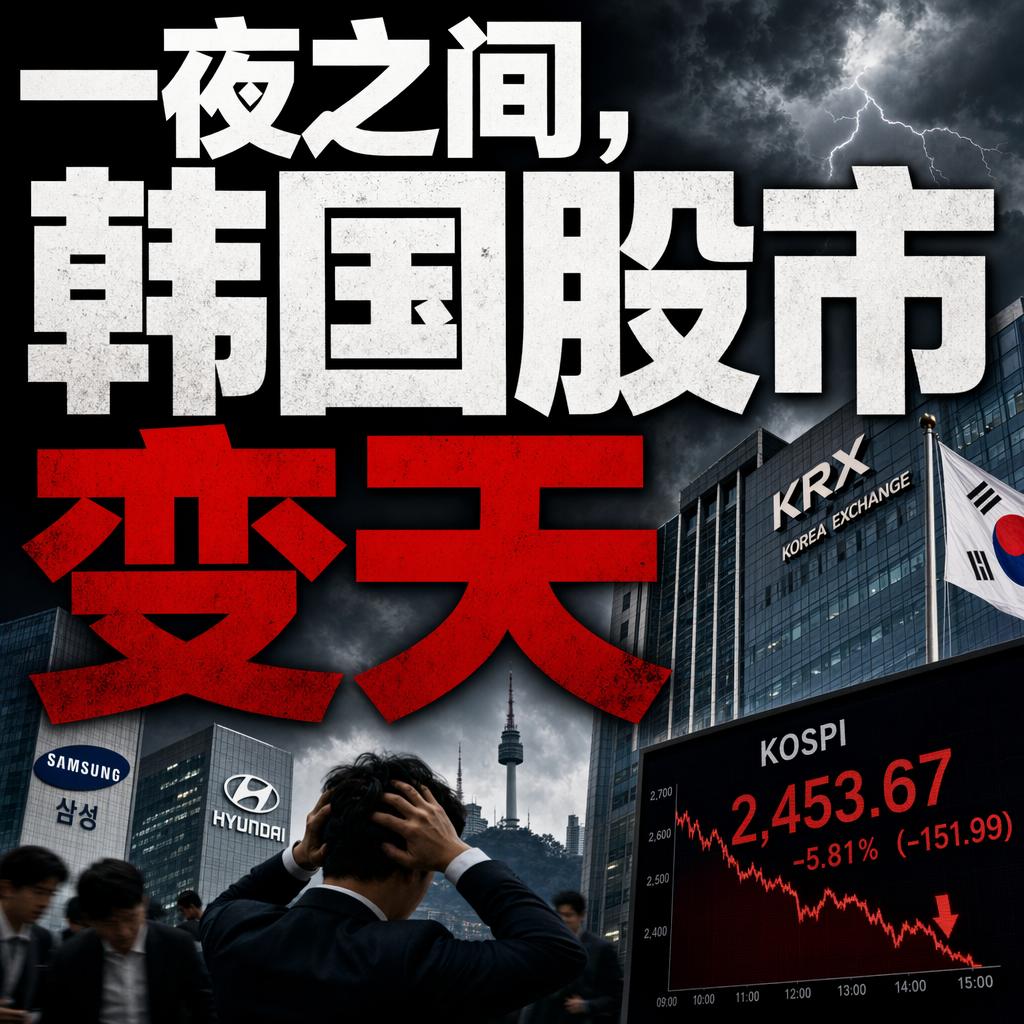 突发！全球第一牛市，一周之内跌进熊市！
一周前，韩国KOSPI指数还以年内涨幅超